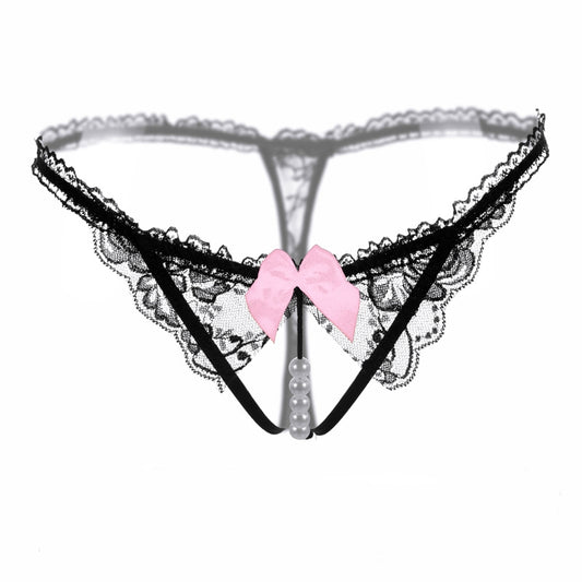 Pure Desire Lace Pearl Open Crotch Hollow Mesh T-Back