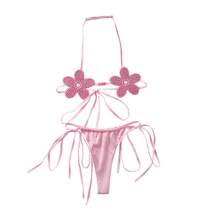 Three-Dimensional Cute Flowers Girl Halter Strap Backless Suit