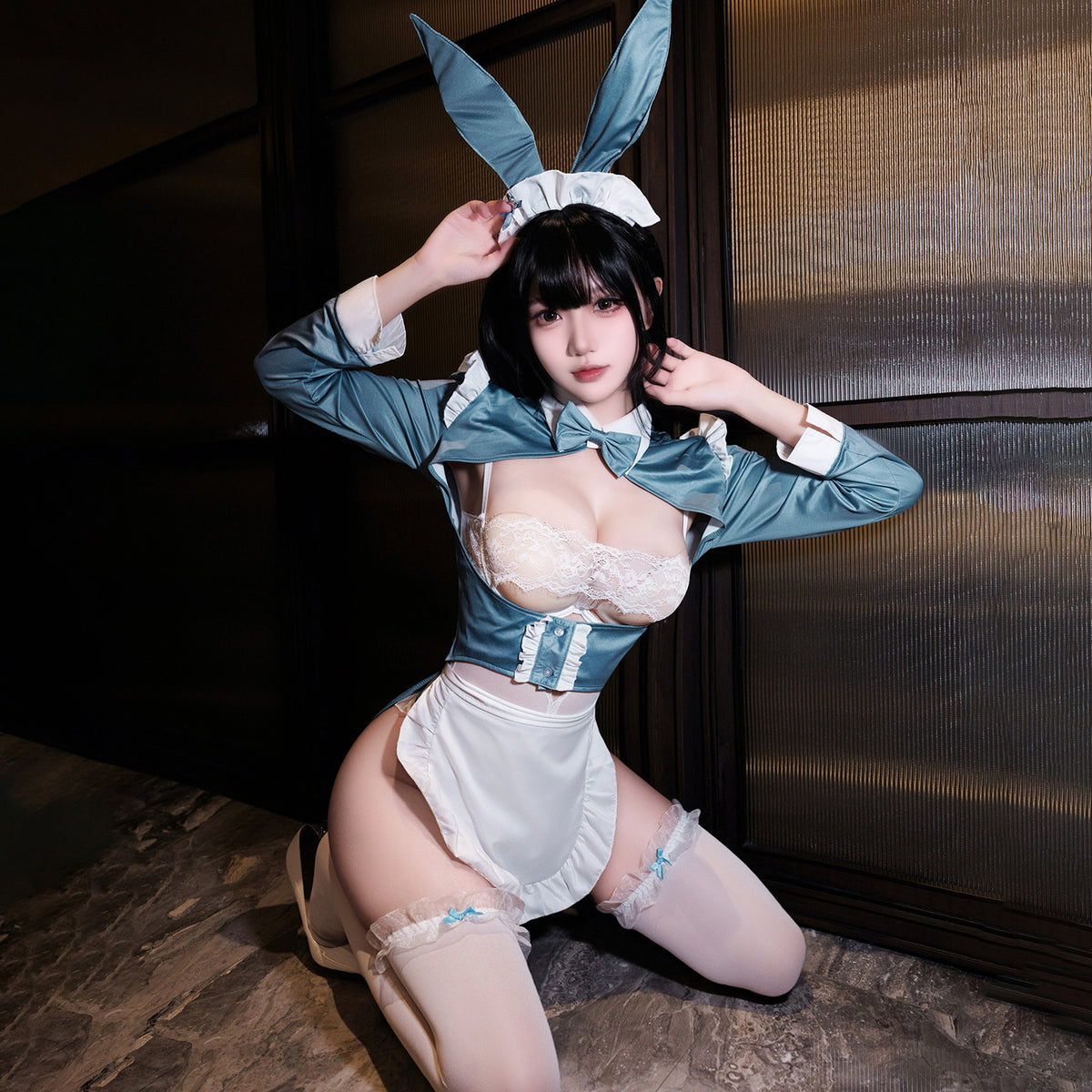 Bunny Cosplay Lingerie Set Deep V Cutout Leotard