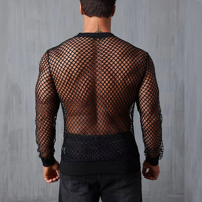 Men's Long Sleeve Fishnet Mesh Top