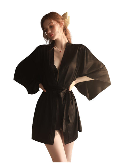 Lace Dress with Cross Front Closure Sleepwear Nightgown Robe