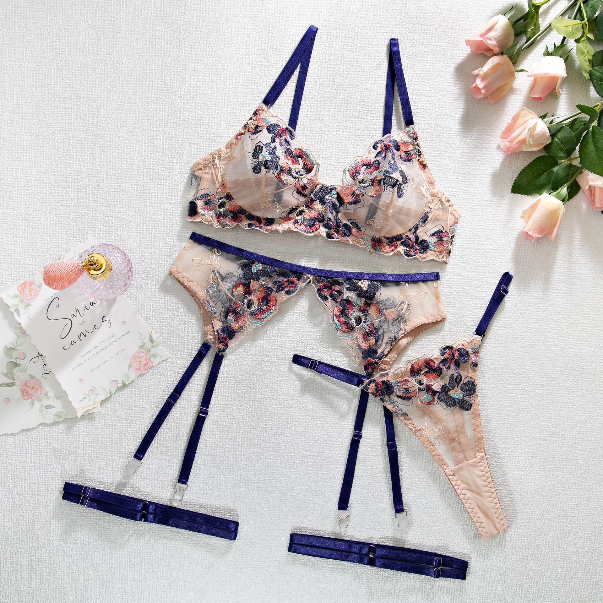 Sexy Sister Style Four-Piece Set See-Through Push-Up Bra Erotic Lingerie