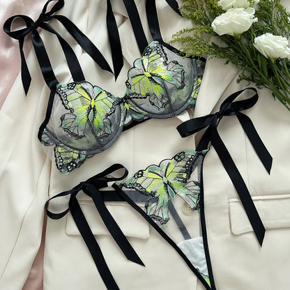Butterfly Mesh Embroidery See-through Sexy Lingerie Set
