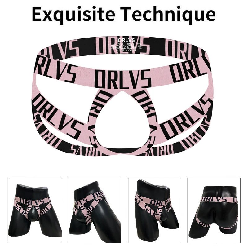 Men's ORLVS Logo Print Thong Pouch Low Rise Sexy Underwear