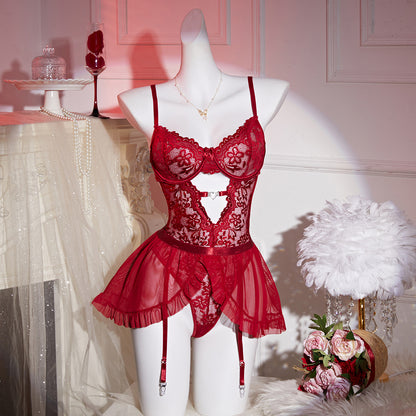 See-through Lace Love Bodysuit Sexy Lingerie