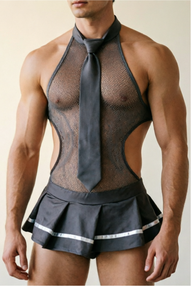 Men's Preppy Style See-Through Bodysuit