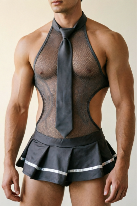 Men's Preppy Style See-Through Bodysuit