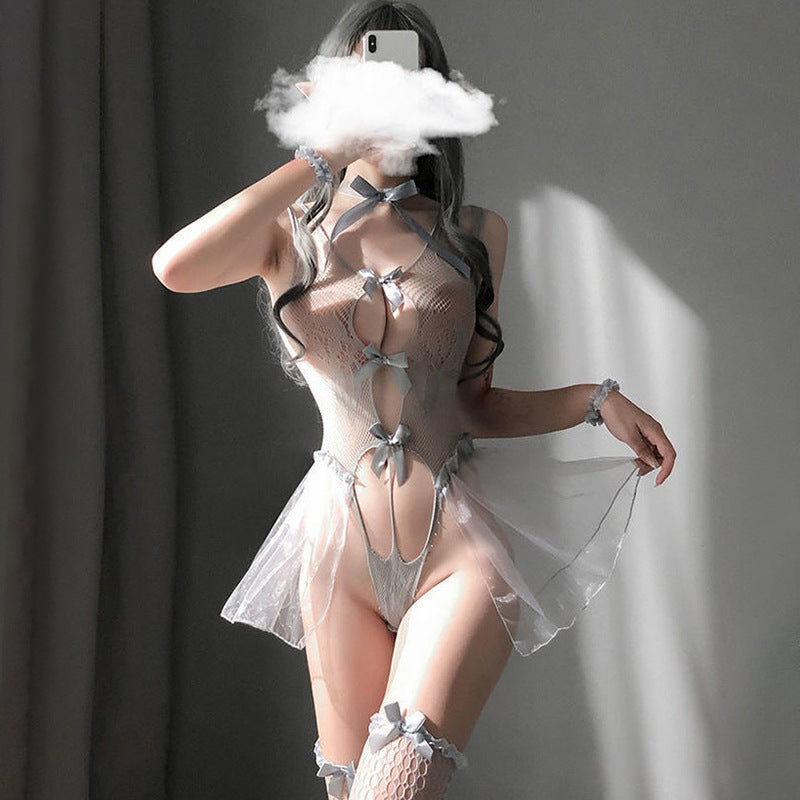 Gray See-through Free Hot Maid Hollow out Fishnet Clothes