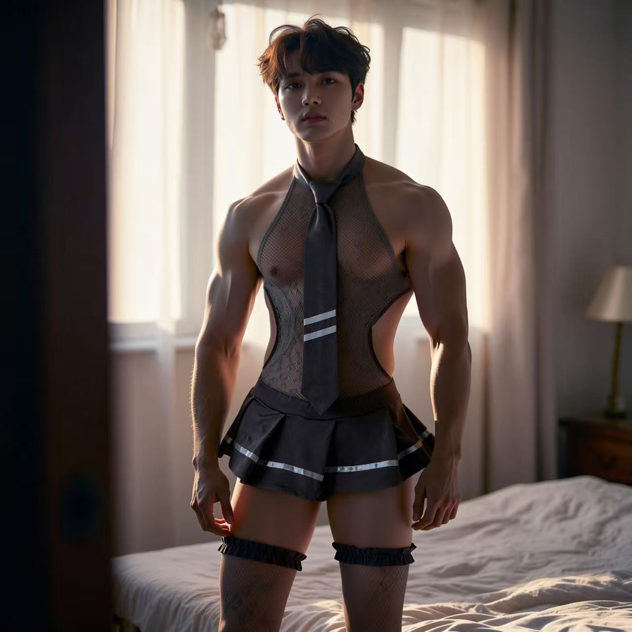Men's Preppy Style See-Through Bodysuit