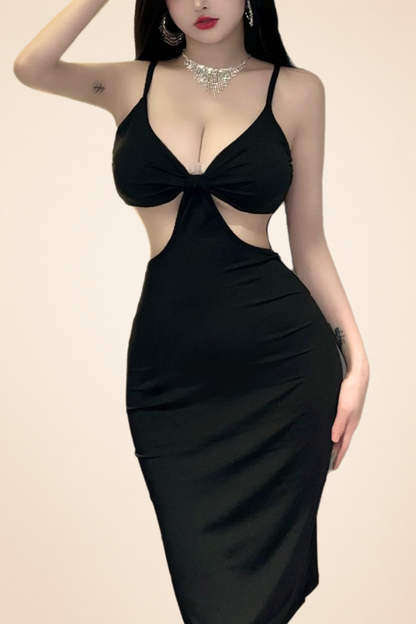 Spaghetti Strap Deep Plunging Cutout Bodycon Dress