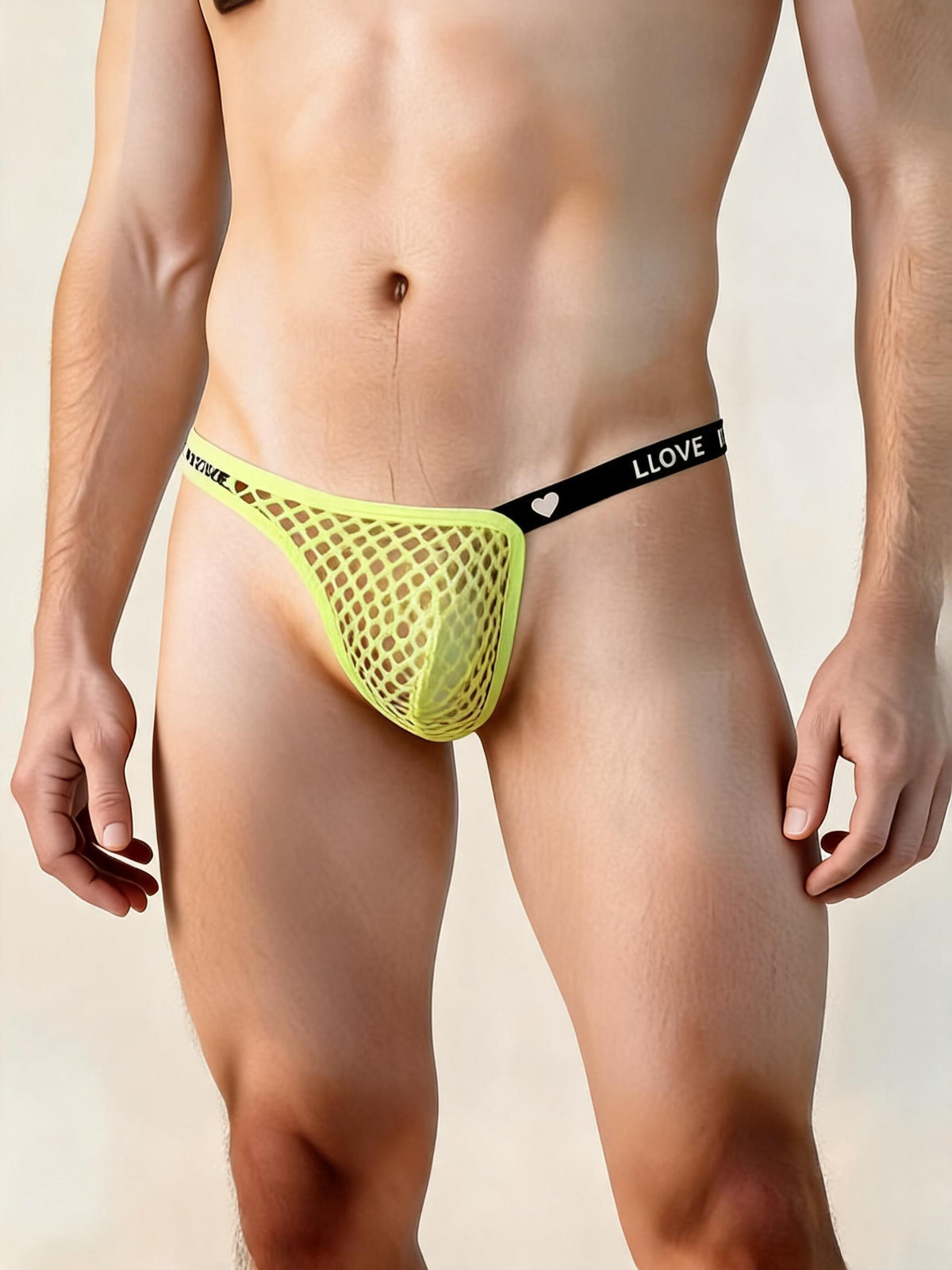 Men's Neon Fishnet Thong Pouch Low Rise Sheer Mesh Underwear