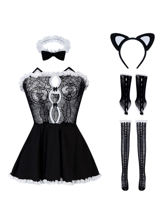 【$9.9】Lace See-Though Cat Maid Costume Set