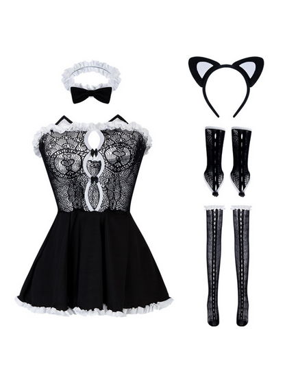 【$9.9】Lace See-Though Cat Maid Costume Set
