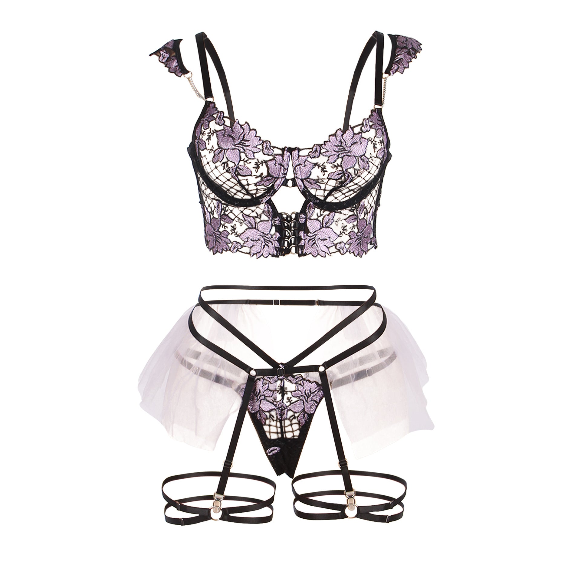 Women's Sexy Lace Embroidery Bra Set Underwire Gathered Sexy Underwear