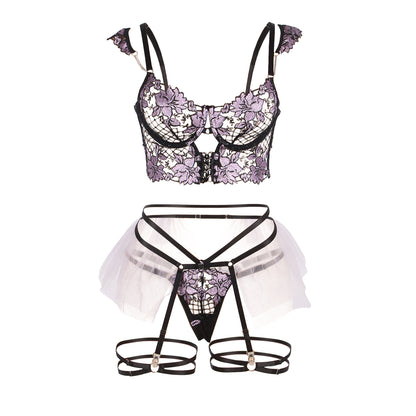 Women's Sexy Lace Embroidery Bra Set Underwire Gathered Sexy Underwear