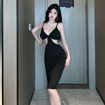 Spaghetti Strap Deep Plunging Cutout Bodycon Dress