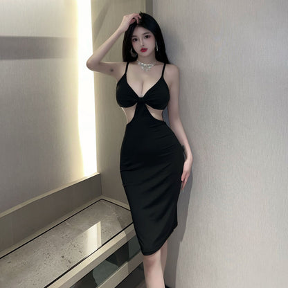 Spaghetti Strap Deep Plunging Cutout Bodycon Dress