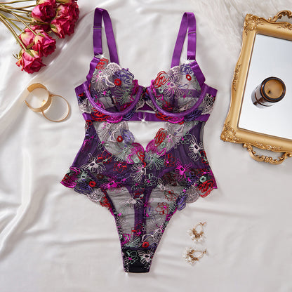 Colorful Flowers Embroidered Sexy Lingerie