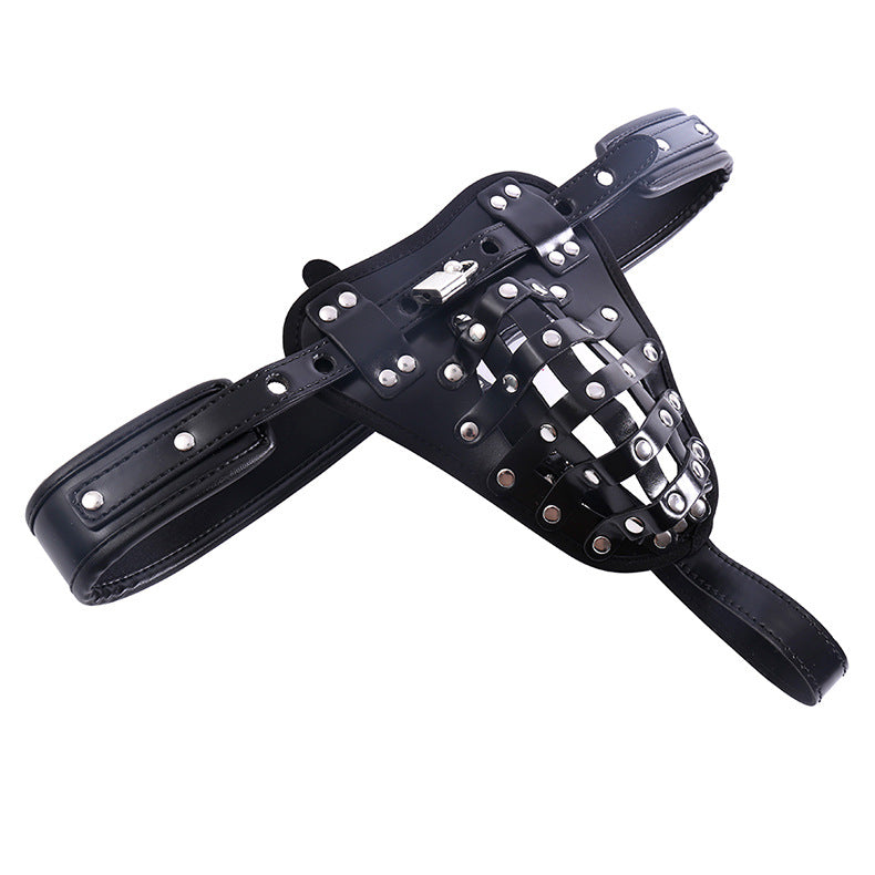 Men's Leather Chastity Belt with Timer Lock Bondage Gear
